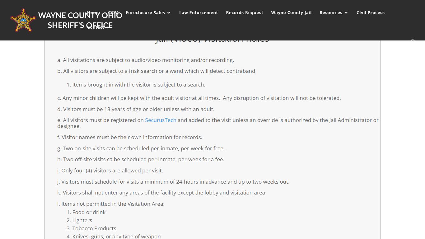 Jail Visitation Rules | Wayne County Sheriff's Office